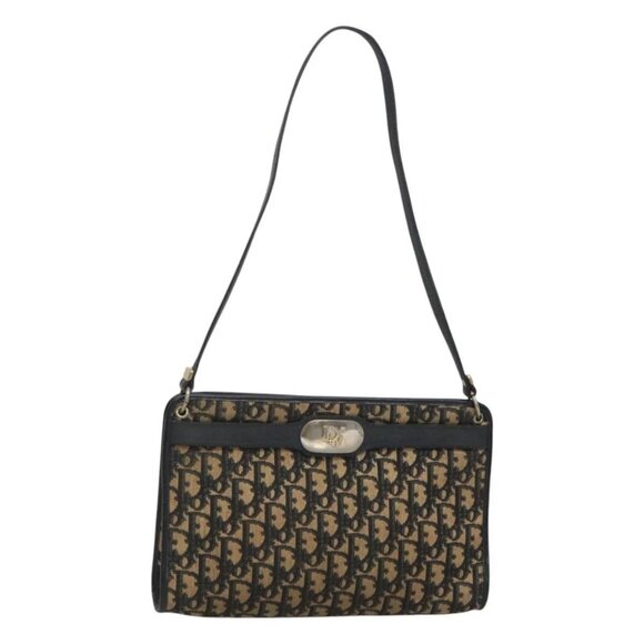Christian Dior Trotter Canvas Shoulder Bag Navy Gold Auth 123357 - Picture 1 of 16
